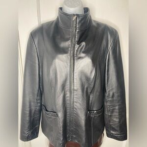 JLC New York L Black Leather Zipper Jacket with Pockets